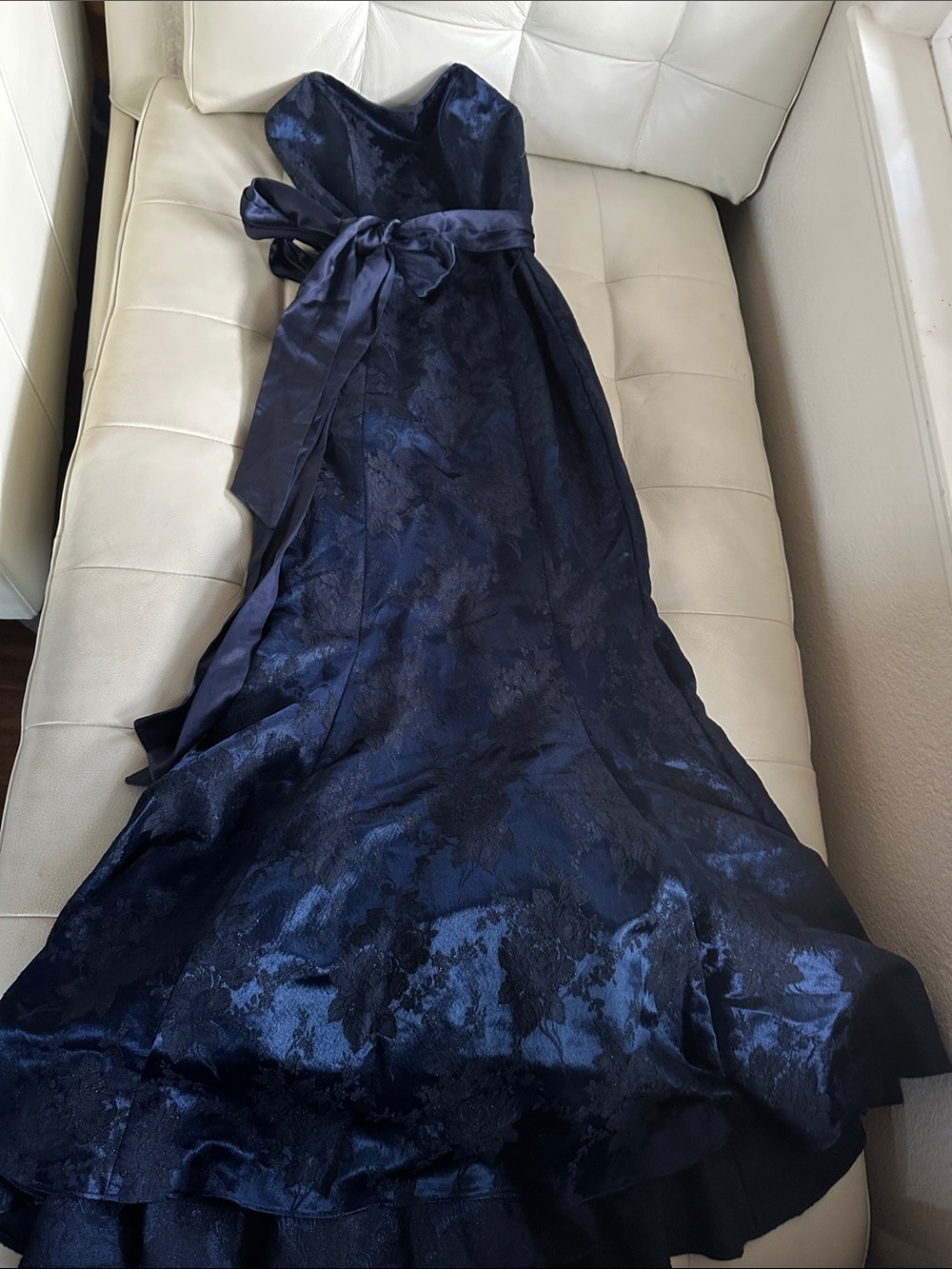 B Darlin Navy Strapless Maxi Gown with Sash